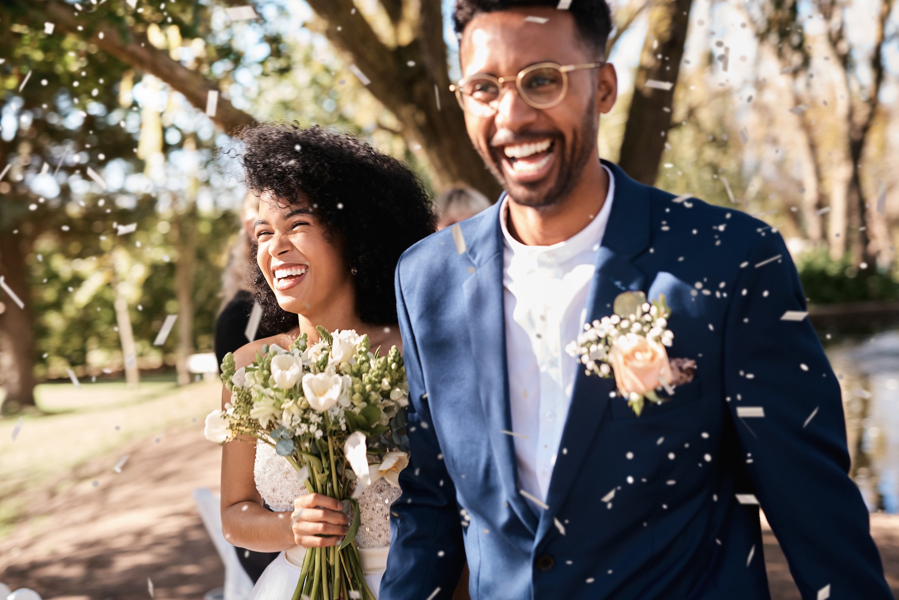 Bride and groom celebrating
