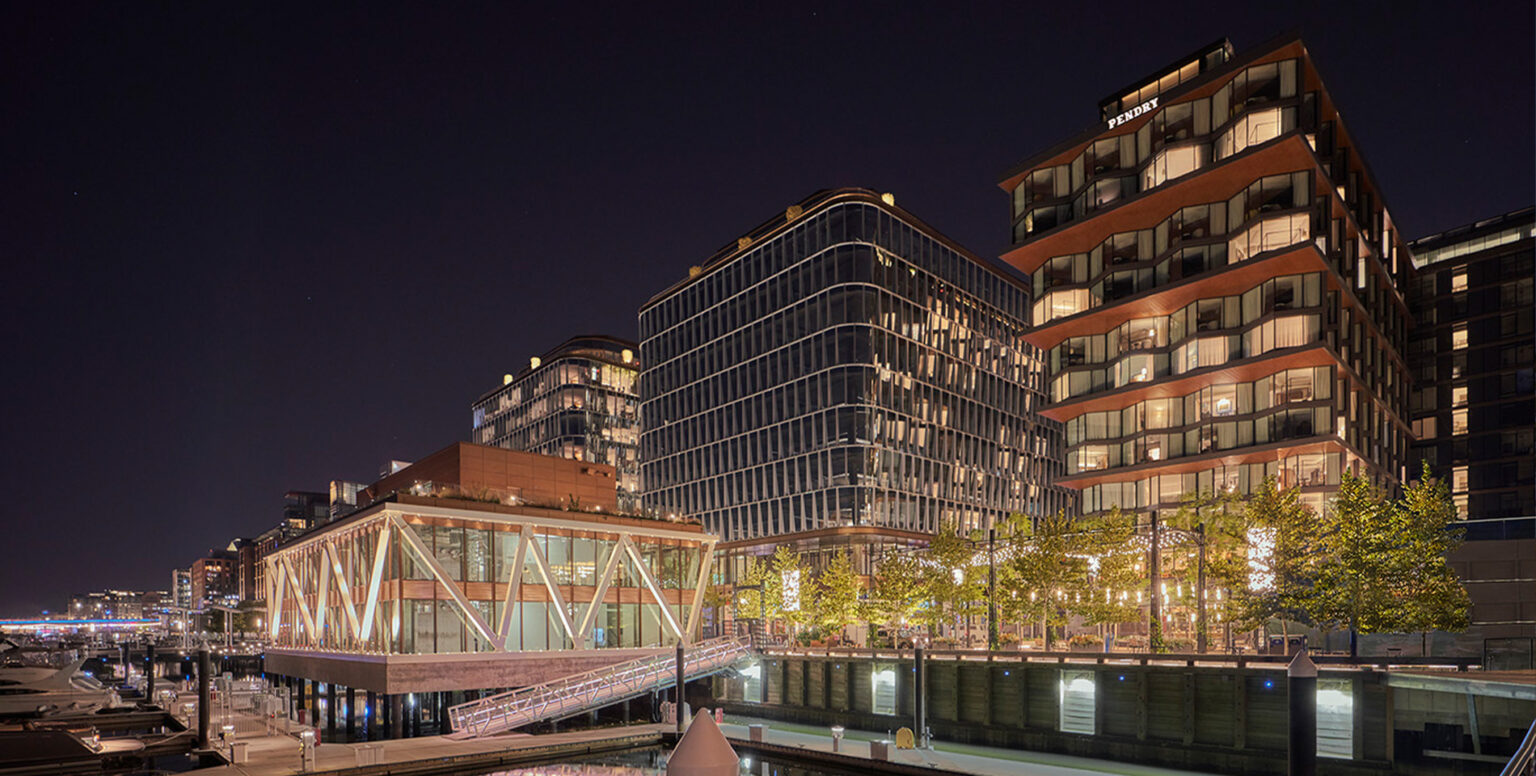 The exterior of Pendry Washington DC &ndash; The Wharf at night