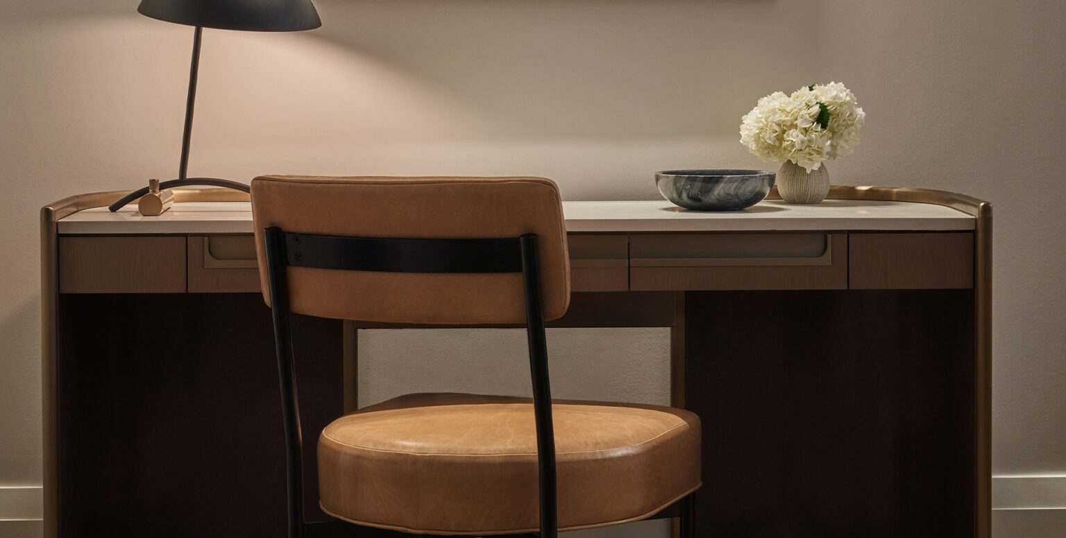 A wooden desk in a suite at Pendry Washington DC &ndash; The Wharf