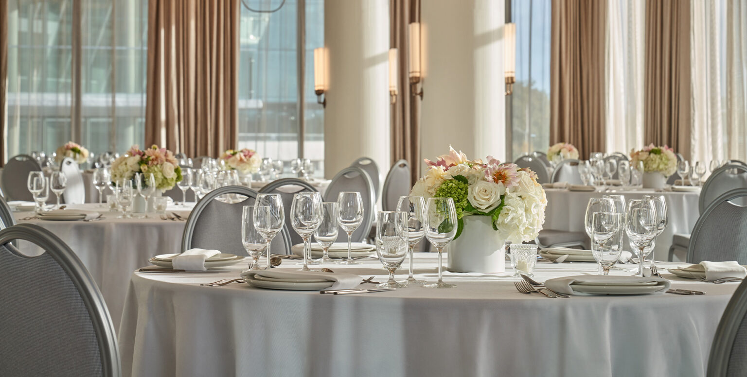 A close-up of a wedding reception dining table at Pendry Washington DC &ndash; The Wharf