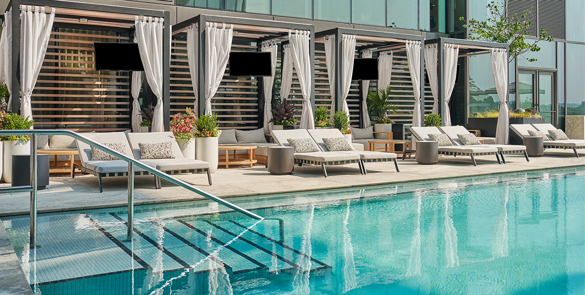 Pool cabanas at the Pendry Washington DC hotel pool