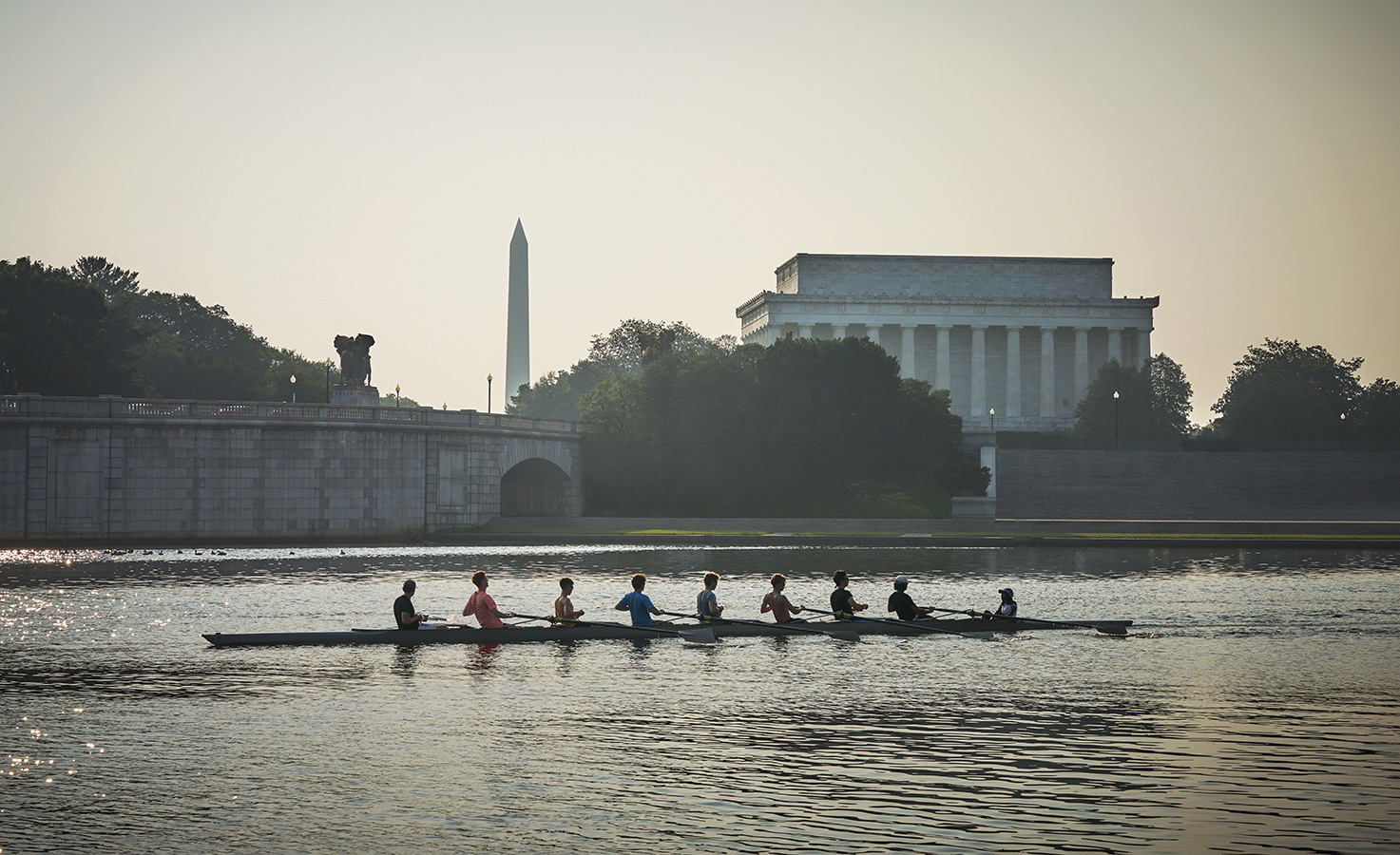 A rowing team on the water in DC