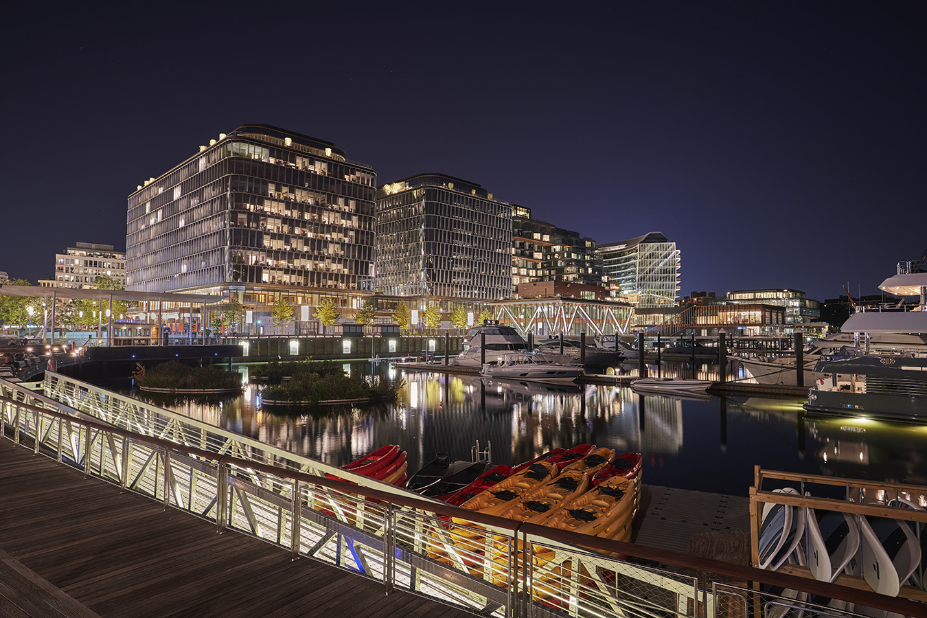 The wharf outside of Pendry Washington DC at night